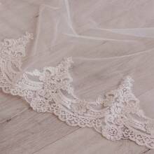 1 件新娘婚礼拍摄面纱，优质蕾丝拖尾面纱，婚纱配饰，女士纯色秋装 - 米色 - 查看 3