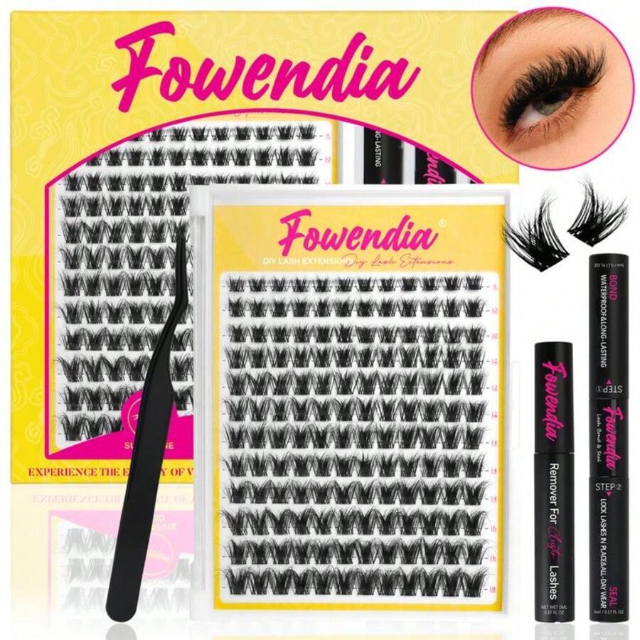Fowendia Daffodil Petal Style 3D Fluffy Lash Clusters Kit Wispy Individual D Curl Lash Extensions  For Beginner Friendly Volume Look With Longlasting Cluster Lashes With Bond&Seal Remover Applicator WaterProof Easy Apply Makeup For Girls - 水仙花 - 查看 1