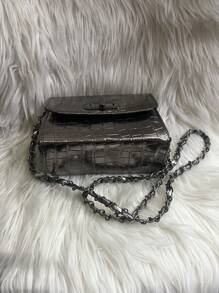 Women's Crocodile Shoulder Bag With Crossbody Strap And Swivel Closure - grafit - View 5