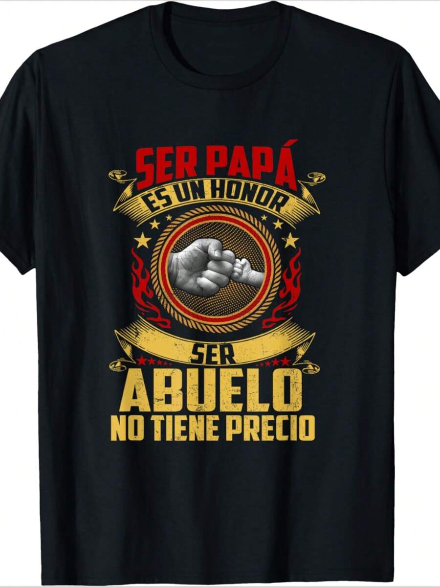 Camiseta de Día del Padre con el mensaje "Ser Papa Es Un Honor Ser Abuelo No Tiene Precio" 1 camiseta con estampado digital de 220 g - Negro - Ver 1