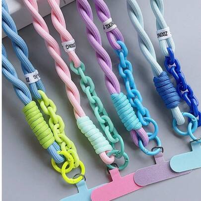 1 pieza Cordón largo retorcido para collar, adecuado para excursionismo al aire libre, con altavoz, para funda de teléfono móvil unisex, bolsa, cadena gruesa trenzada resistente, colgante, regalos para madre, familia, amigos, cumpleaños, días festivos, accesorio de teléfono, cadena de teléfono