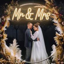 Mr&Mrs Wedding Neon Sign, Wedding Neon LED Backdrop Decorations, Engagement, Wedding, Banquet And Room Bedroom Decor Signs, Anniversary Engagement Reception Gifts - 暖白光 - 查看 4