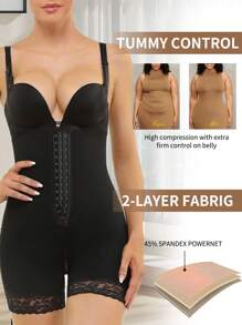 1PC Popular Ladies' Non-Roll Edge Base Layer Suitable For All Seasons, Featuring Elastic Snap Buttons, Detachable Suspenders, Lace Trim, Long Bodysuit, Waist-Cinching, Hip-Lifting, And Shaping One-Piece.