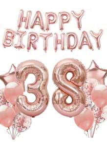 一套成人生日派对装饰气球，玫瑰金数字铝箔气球，包含18岁、21岁、30岁、40岁、50岁、60岁生日派对用品，圣诞主题
