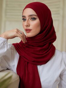1 件女士新款超大头巾披肩围巾，纯色休闲柔软 - 酒紅色 - 查看 1