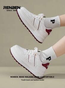 Zapatillas vulcanizadas azul/rojo de primavera 2025 para mujer de Renben, con suela gruesa, ligeras, amortiguación de impactos, calzado casual de estilo retro