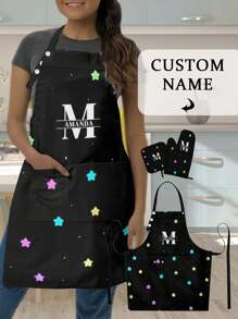 3Pcs Customized Kitchen Apron Set - Personalized Apron, Oven Mitt, Heat Resistant Pad, Applicable For Cooking, Industrial Production, Household Daily Activities, Outdoor BBQ, Hand/Machine Washable, Multiple Colors Available, Great Gift For Her/Him On Birthday, Anniversary, Christmas - Multicolor - View 15