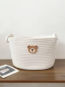 1pc White Minimalist Woven Cartoon Storage Basket, Suitable For Kids Room Toy Storage, Desk Organizer, Can Hold Diapers, Snacks, Cosmetics, Decorative Living Room Storage Basket