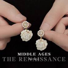 复古珐琅山茶花珍珠耳环，简约时尚 - 完美戀人 - 查看 9