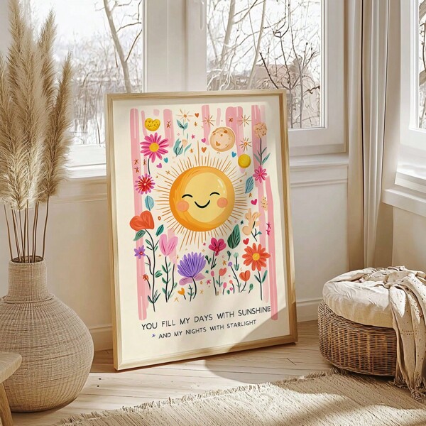 You Are My Sun Flower Quotes Wall Arts, Vintage Nursery Art Kids Room Art Posters Gifts For Her Kids Flowers Colour Pop Bright, No Frame