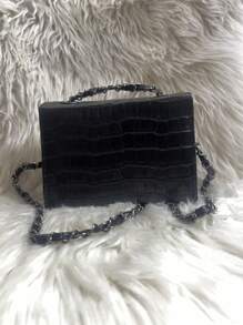 Women's Crocodile Shoulder Bag With Crossbody Strap And Swivel Closure - Hitam - View 4
