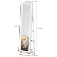 HOMCOM 360° Swivel Jewellery Cabinet, Mirror Armoire, Full Length Mirror, Lockable Jewellery Organiser With Built-In Small Mirror, White Back To School Dormitory Storage - White - View 3