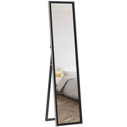  HOMCOM Full Length Mirror, 37 X 157cm Wall Mounted, Leaning, Free Standing Mirror, Framed Full Body Mirror For Living Room, Bedroom, Black