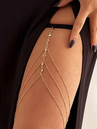 1pc Minimalist Fashionable Sexy Gold Faux Diamond Tassel Multi-Layer Thigh Chain For Women, Suitable For Daily Wear, Festivals, Parties, Gifts