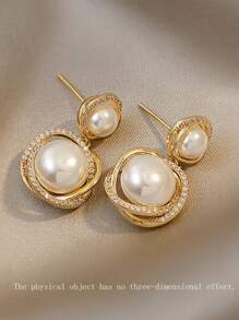 topshiny 1 Pair French Pearl Earrings, Korean Niche Luxury Sense Earrings, Personalized Retro Earrings, Surrounded With Rhinestone, Suitable For Daily And Party Wear