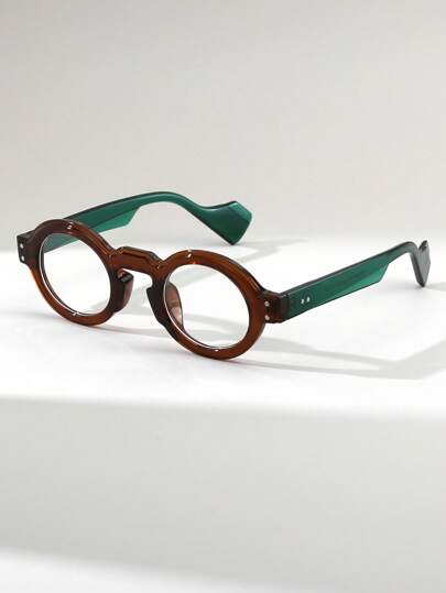 1 副男女通用圆形小框加厚铆钉装饰复古时尚休闲街头风格普通玻璃眼镜