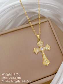 1 chiếc vòng cổ mặt thánh giá vàng đính đá Zirconia thời trang, vòng cổ mặt thánh giá khảm đồng đa năng bằng đá Zirconia (không có hộp), có thể dùng làm quà tặng ngày lễ, trang sức theo chủ đề Ngày lễ thăng thiên, hàng mới về - Vàng - Xem 4