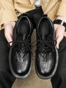 2025 Men's Business Casual Dress Shoes, Black Alligator Embossed Lace-Up - Black - View 3