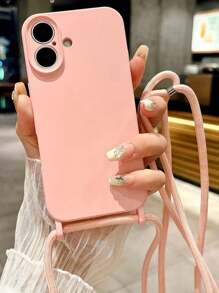 Étui de téléphone iPhone 16 de couleur unie, imitation liquide, anti-traces de doigts et en velours. Peut être accroché au cou