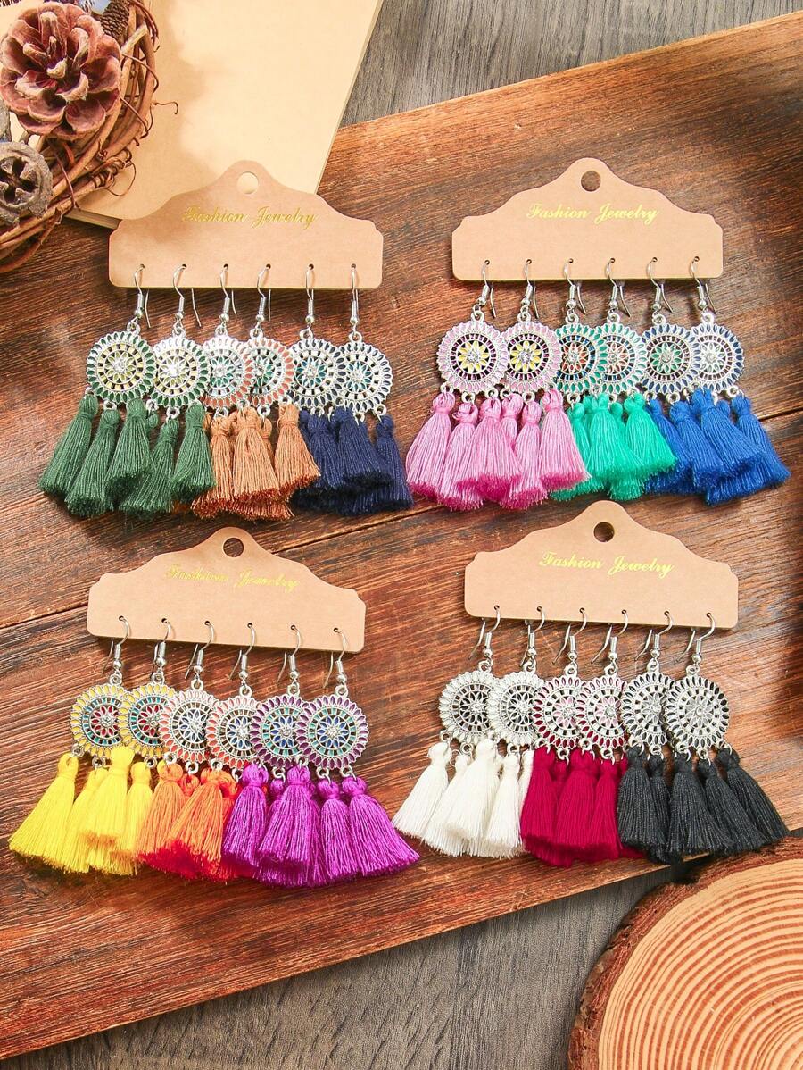 TopHanqi Bộ 12 đôi hoa tai phong cách kỳ nghỉ cổ điển dành cho nữ, hoa tai hình hoa hướng dương tua rua nhiều màu sắc cá nhân hóa, quà tặng ngày lễ bãi biển, phụ kiện tiệc đa năng - Nhiều màu - Xem 1