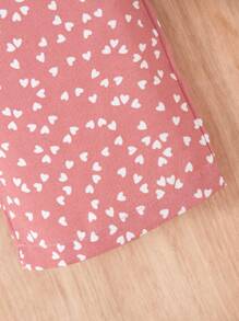 Young Girls Valentine's Day Fashion Heart Print Ruffle Hem Sleeveless Jumpsuit + Belt