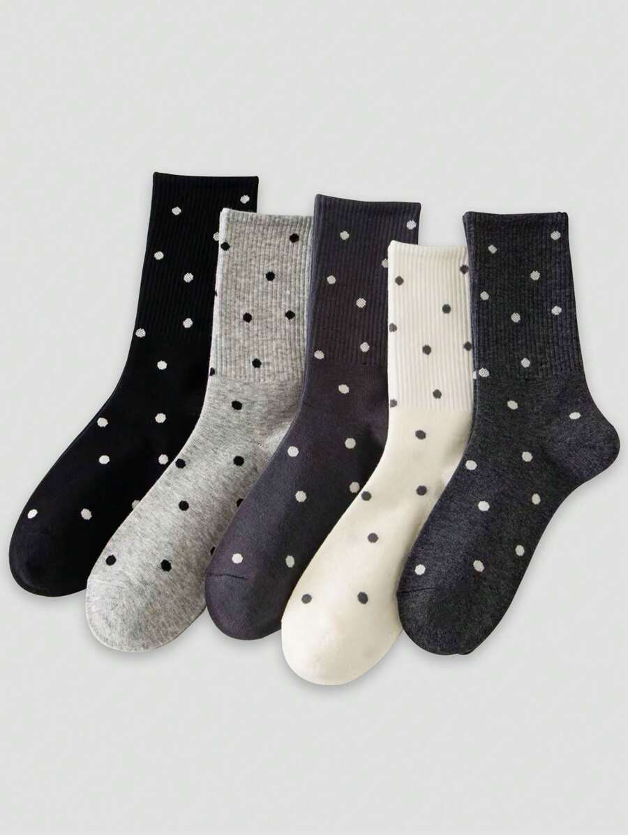 1/3/5 Pairs Women Polka Dot Crew Socks, Comfortable Breathable Casual Socks For Daily Wear, Spring/Summer