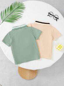 2pcs Casual Polo Collar Embroidered Top, Summer - Multicolor - View 2