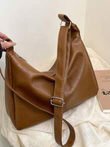 时尚纯色柔软PU皮革单肩包，复古百搭大容量斜挎包，适合上学、办公、日常通勤，优雅手提包带拉链钱包，轻便休闲邮差包，绝佳的礼物之选。