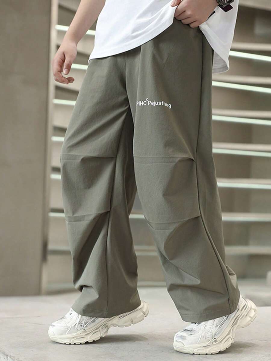 1 Pc Boys' Casual Loose Straight Leg Pants With Letter Graphic, Suitable For Commuting, School, Outdoor Wear, Spring/Summer
