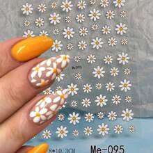 1 PIEZA Pegatinas de arte de uñas 3D con flores margaritas en relieve, deslizadores de uñas, calcomanías, pétalos de flores blancas de margaritas, decoración de uñas con pegamento en la parte posterior