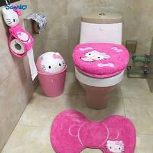 Sanrio Hello Kitty 3pcs Bathroom Set: Soft & Absorbent Carpet, Contour Mat & Toilet Seat Cover - Cozy Polyester Blend For Comfort & Style, Sanrio Bathroom Decor Fall Decor