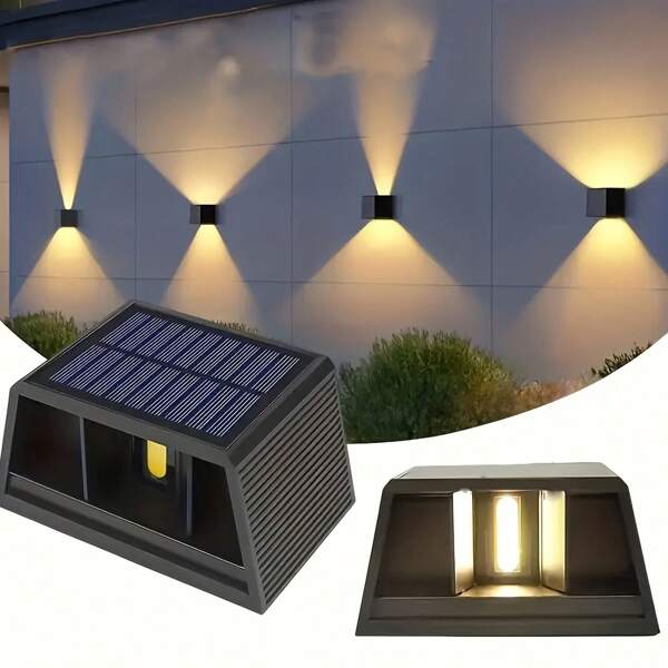 1/2/4/6pcs Solar Powered, COB & LED Light Source Top & Bottom Lighting, Adjustable Beam Angle, Solar Sensor Outdoor Waterproof Wall Lamp, Minimalist For Corridor, Passageway, Indoor/Outdoor, Villa, Modern Hotel Decoration