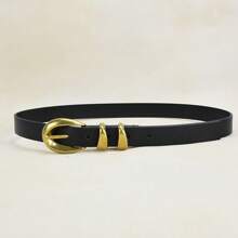 1 件新品女士时尚复古金扣腰带，百搭配饰 - 黑色 - 查看 5