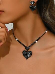 1 套女士优雅全水钻心形项链和耳环，闪亮水晶首饰套装，时尚婚礼派对配饰 - 首飾套裝 - 查看 8