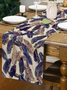 1pc Feather Pattern Table Runner, Daily Home Decor Table Runner, Home Decoration Indoor/Outdoor Party Supplies, Room Decor. Suitable For Daily Home Kitchen Decor And Event Party Decoration