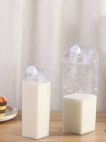 16.91 Oz /33.81 Oz Clear Plastic Milk Carton Water Bottle - Portable Reusable Container For Juice, Tea And Milk - , Square Design, Hand Wash Only