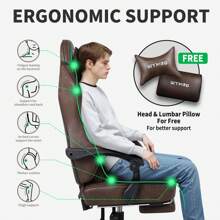 SITMOD Gaming Chair, Reclining Computer Chair With Footrest And Lumbar Support, High Back Ergonomic Gamer Chair For Adults, Gaming Desk Chair With Headrest PU Leather - 棕色 - 查看 5