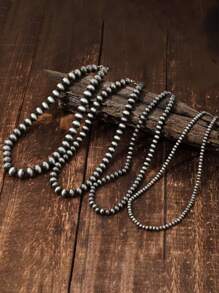 4pcs Western Cowgirl Style Vintage Beaded Multi-Layer Necklace Set, Versatile For Women - Set - View 6