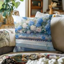 1pc Flower Piano Decorative Pillow Cover, Soft Peach Velvet Material, Single-Sided Printing 45*45CM, Suitable For Living Room, Bedroom, Sofa, Home, Gift