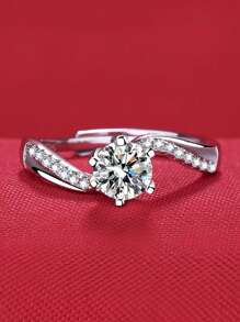 Simple Twisting Arm Six-Claw Zirconia One-Carat Silver Ring For Women's Sterling Silver Diamond Ring Suitable For Friends Daily Clothing - Twisted Six Prong Ring - View 8