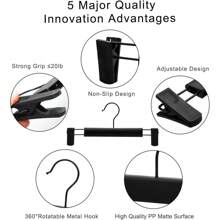 10pcs Black Plastic Clothes & Pants Hanger Set With 2 Adjustable Rust Resistant Skirt Clips And 360 Degree Rotatable Hooks For Jeans & Trousers