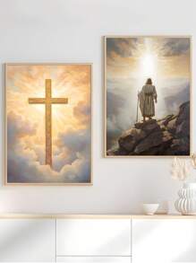 1/2PCS 放射光芒，阳光，耶稣升天日出，宗教艺术油画海报，卧室墙壁艺术，客厅墙壁装饰，餐厅墙壁装饰，厨房装饰，书房，走廊，宿舍装饰，送给朋友的理想礼物，墙壁艺术，墙壁装饰，家居装饰，房间装饰帆布画，海报，无框 ﻿ ﻿ ﻿ - 彩色 - 查看 2