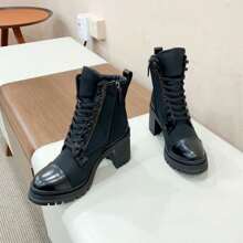 Botas de Mujer Moda Negros con Cremallera Lateral y Suela Gruesa Antideslizante - Punta Redonda - Negro - Ver 2