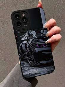 1pc Matte Black Sporty Car Soft Protective Phone Case, High-End Elegant Shockproof Cover Compatible With IPhone 16 Pro Max 11/12/13/14/15/16, S25/S24/S23/S22, Fashionable For Party & Photography