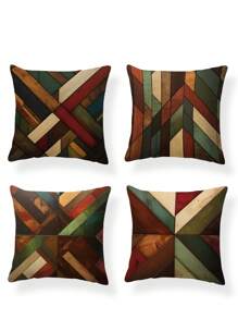 4Pcs Contemporary Geometric Throw Cushion Covers For Sofa, Machine Washable, Printed Zipper Closure, Versatile Room Decor, Woven Polyester Decorative Case Set For Living Room, Bedroom, Patio Furniture (No Filling)