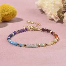 1pc Bohemian Style 18K Gold-Plated Multicolor Natural Stone Beaded Jewelry Bracelet, Suitable For Daily Wear As Gift For Women