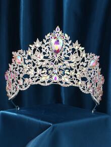 Baroque Crown And Tiara Gold Crystal Pearl Bride Wedding Queen Crowns Decorative Princess Tiaras Rhinestone Hair Accessories For Women And Girls - Multicolor - View 3