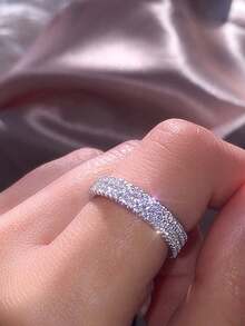 1pc Fashionable 925 Sterling Silver Simple Finger Three Rows Of Diamond Jewelry Fashion Bride Princess Ring Ladies Hand Jewelry Fine Jewelry Gift - Three Rows - View 5