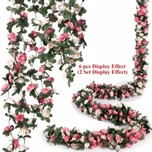 3 件装人造玫瑰花环配绿叶，悬挂式墙壁拱门装饰，适用于周年纪念、婚礼、生日、圣诞节、春季淡粉色花朵 - 彩色 - 查看 5