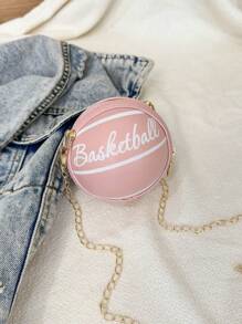 1个迷你儿童单肩包，男女通用，酷炫篮球字母设计，可爱百搭旅行链条斜挎包，篮球儿童链条时尚迷你单肩斜挎零钱包，PU材质篮球造型斜挎包，时尚链条肩带，适合男孩女孩参加派对、购物、日常使用。